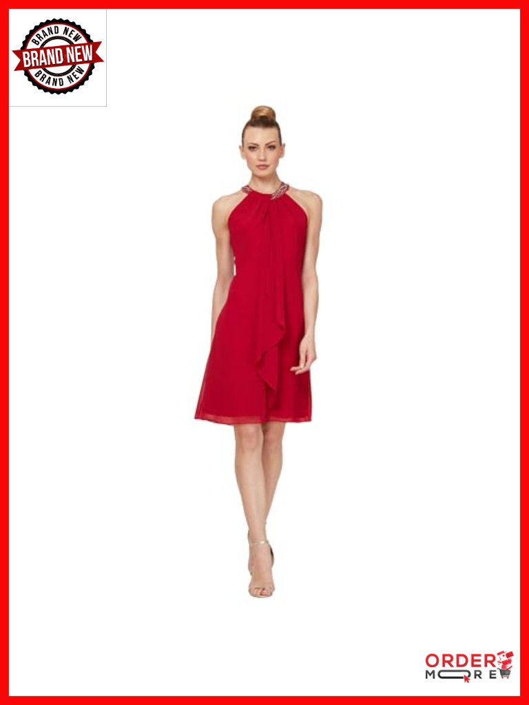 Beaded Halter Sheath Dress - Cocktail Sleeveless Chiffon